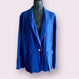 Forever 21 Linen-Blend Notched Blazer in Royal Blue